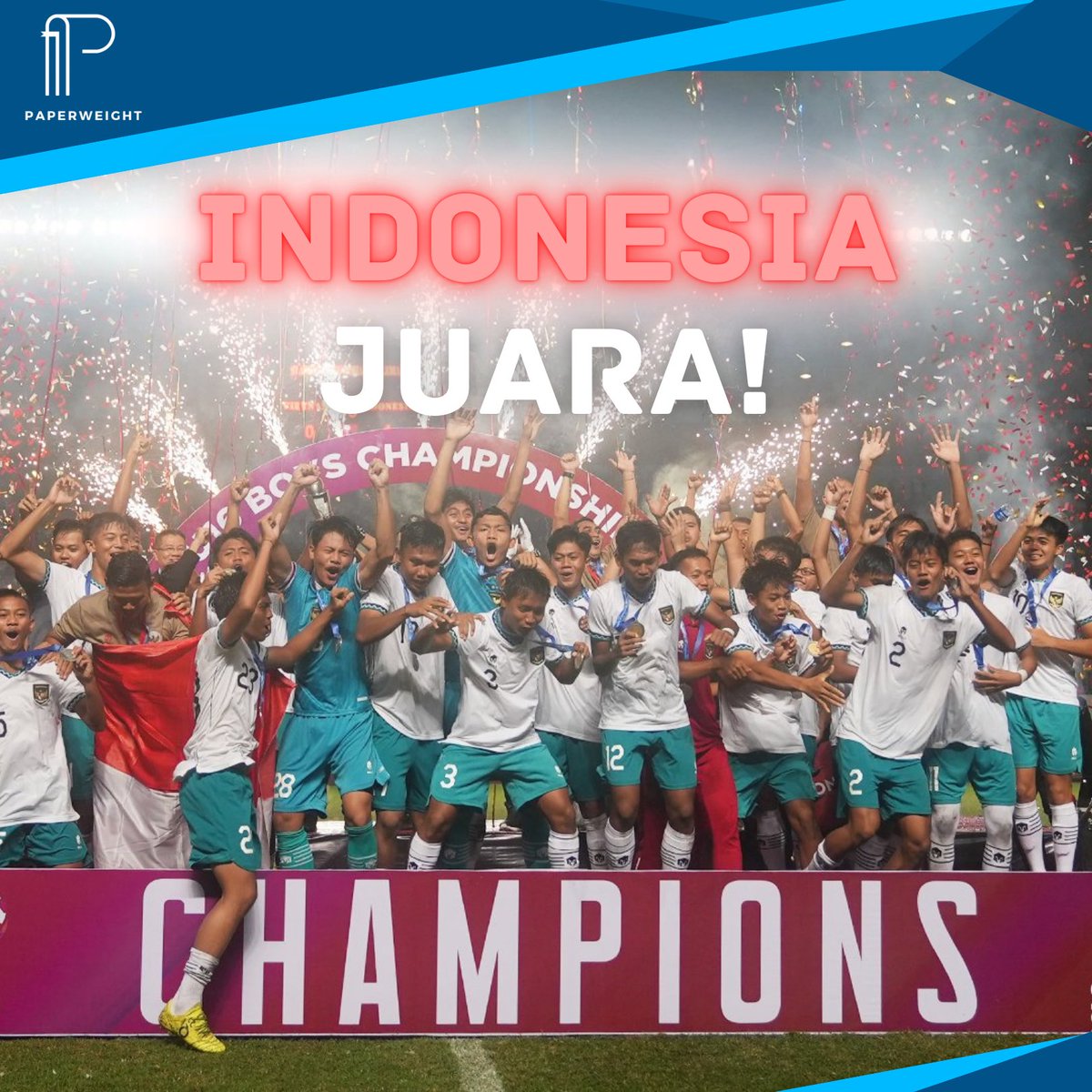 paperweight_id's tweet photo. CHAMPIONS!

Timnas Indonesia U16 berhasil menyabet gelar juara AFF U16 Boys Championship 2022! Setelah kemarin, 12 Agustus 2022 berhasil mengalahkan Vietnam U16 di partai final dengan skor 1-0!

Selamat Garuda Muda Indonesia! Terima kasih atas perjuangannya! 🫡🇮🇩 https://t.co/AEehCauovY