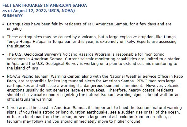 Here is the latest statement from NOAA and USGS regarding the earthquakes in the Manu'a area. For more information, please go to: itic.ioc-unesco.org/index.php?opti…