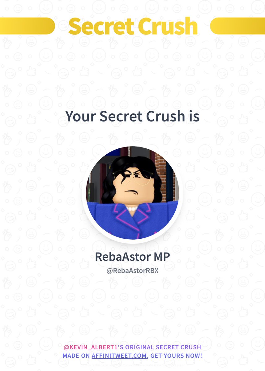 Kevin_Albert1's tweet photo. ✨ Secret Crush 

RebaAstorRBX secretly loves you! 😳
Who loves you in secret?

➡️ https://t.co/aHWVV9imCV https://t.co/tjgfLp8NA4