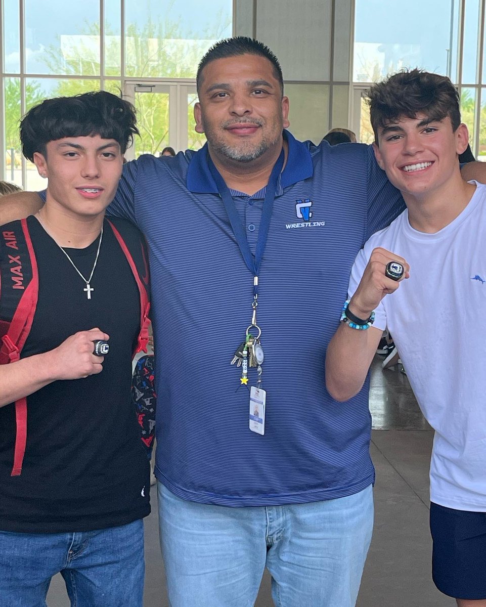 mshudsonaz's tweet photo. So proud of these two! STATE Rings for Gabe Ramirez and Skyler Hickman!! @CVJagsWrestling #champions #history https://t.co/mCq7tIFO5s