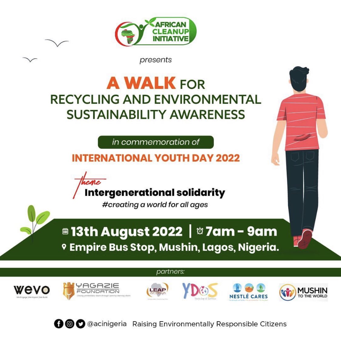 yagaziecharity's tweet photo. We are partnering with @acinigeria @LEAPAfrica @mttw_page @youthdayofserv2 and @Nestle.
#youths #iyd2022 #iyd #sanitationforall
#inclusiveness #creatingaworldforallages
#acinigeria #walk4recycling #sdgs6 #sustainability #climatechange #environment #community #yagazieyes #SDGs https://t.co/10FIEuf83l