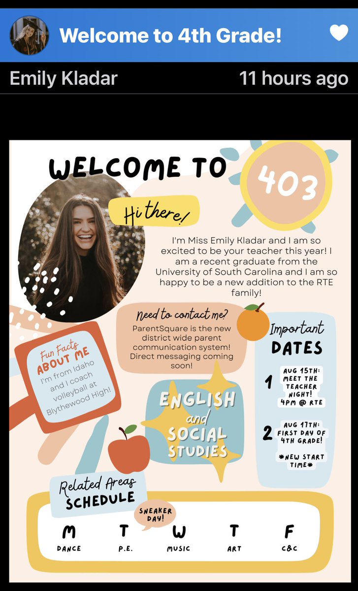 RTEFlightStatus's tweet photo. Parents: Meet & Greet is Monday, August 15th from 4 to 6 PM. BUT, you can meet your teacher early on Parent Square!!! Activate your account TODAY!!! @RichlandTwo @EDRoof @DrBaronDavis @rtepto #R2ACT ππΎππΎππΎ https://t.co/6Uim7OQpos