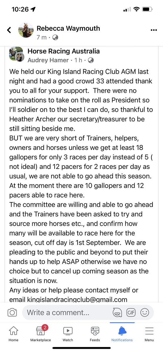 If anyone out there has a horse/horses that would be suitable for king island racing please email details in the attachment. It would be a shame for king island to lose its racing <a href="/Racing/">Racing.com</a>