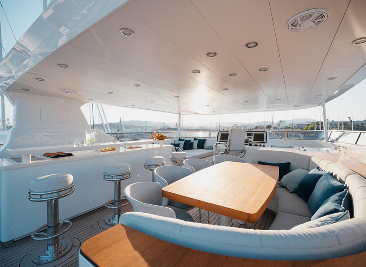 yachtworld's tweet photo. This 2008 Bandido 90 #yacht reminds us of a vacation home... serene surroundings, comfortable lounges, and relaxed vibes. Plus, we'd never want to leave! More on this #currentlyavailable #bandito: https://t.co/vjIKwRfJS3 https://t.co/QfAad4Lwpt