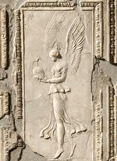 Winged Athena holding a helmet unearthed inside an Etruscan villa c. 100 BC. National Museum Rome .