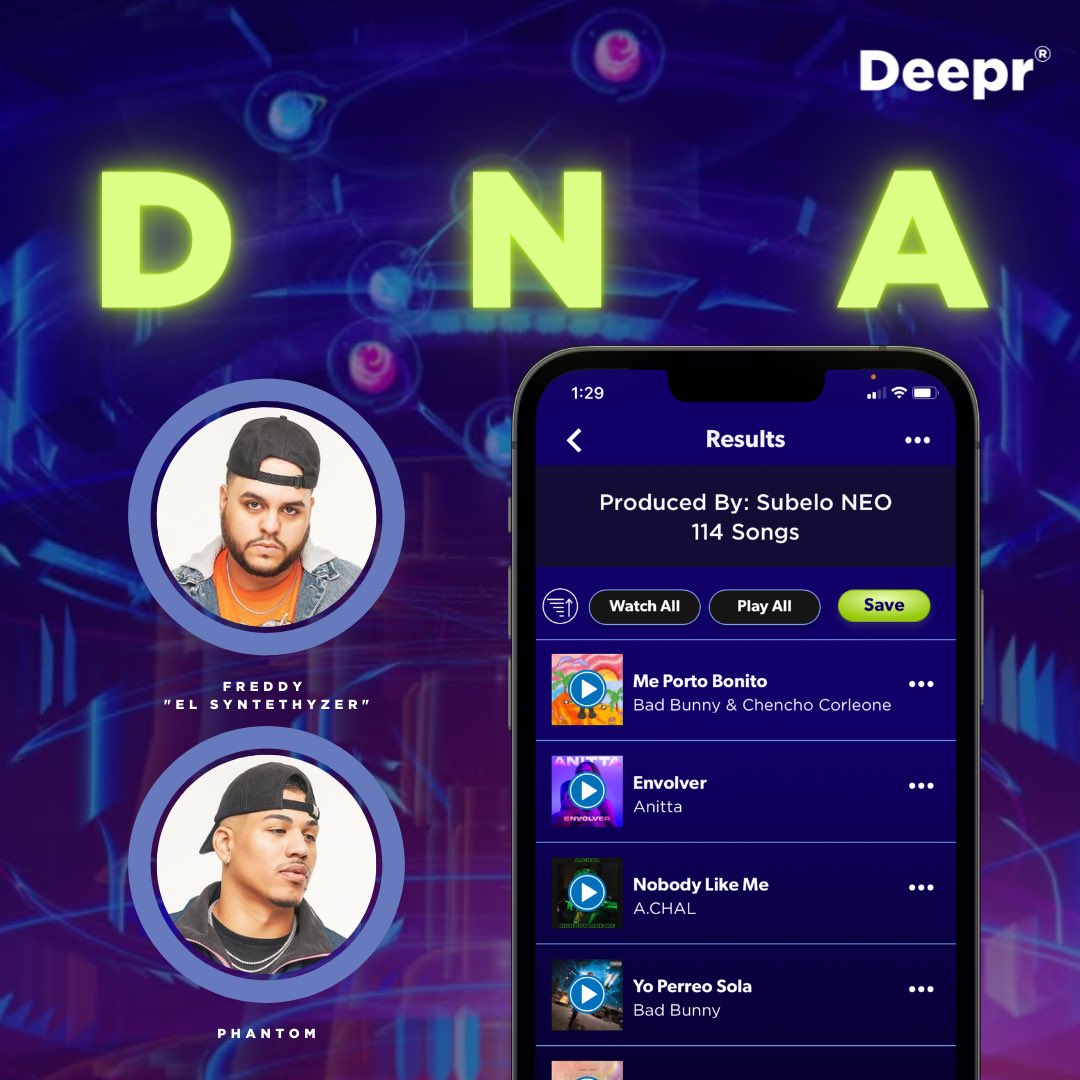DeeprMusicApp's tweet image. Now they have injected their hit-making DNA into @sanbenito’s
latest album “Un Verano Sin Ti” featuring the top 10 single “Me Porto Bonito”. #GoDeepr into their musical connections and check out their DNA playlist in the Deepr app! 📲

🔗 Link in bio

#SubeloNeo #BadBunny