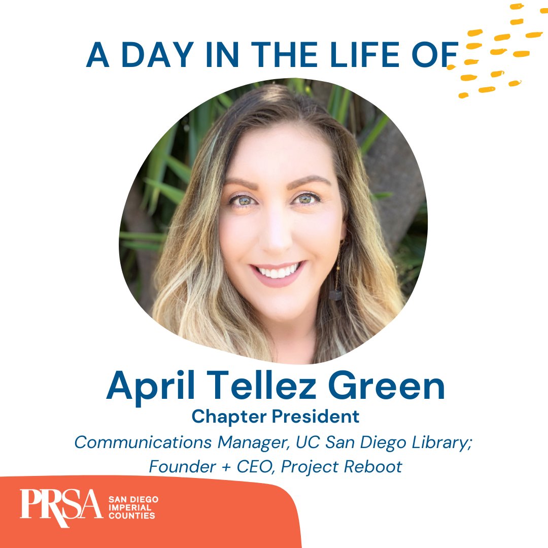 PRSAsandiego's tweet photo. 🤳 #PRSASD Chapter President, April Tellez Green, took over our social today to give us a peek into a day in her life as a Communications Manager at the @UCSanDiego Library and Founder + CEO of #ProjectReboot. Head to our IG stories for more! @abril_verde_ https://t.co/IdpHJ8RuGZ
