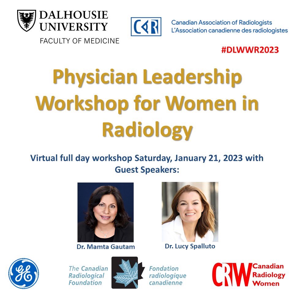 Canadian Radiology Women 🇨🇦 (@canadaradwomen) on Twitter photo Save the date for the <a href="/DalRadiology/">Dalhousie Radiology</a> Physician #leadership workshop for #womeninradiology. We have confirmed <a href="/PEAKMD/">Dr. Mamta Gautam</a> and @LBSrad as guest speakers! #DLWWR2023 Save the date for the <a href="/DalRadiology/">Dalhousie Radiology</a> Physician #leadership workshop for #womeninradiology. We have confirmed <a href="/PEAKMD/">Dr. Mamta Gautam</a> and @LBSrad as guest speakers! #DLWWR2023