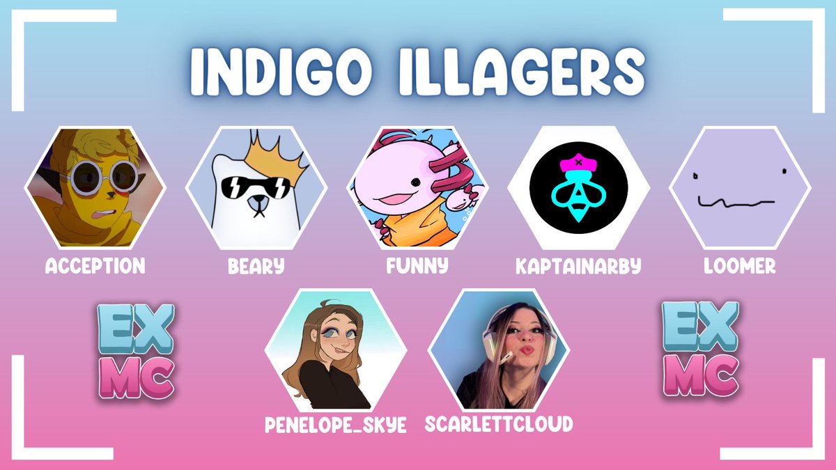 ExtremeMCS's tweet photo. Coming in now, it's the #IndigoIllagers in #EXMCSeason1 !

Featuring @AcceptionYT @bearbeary9 @TheFunnyMan___ @kaptainarby @LoomerVEVO @PenelopeSkyee and ScarlettCloud ! https://t.co/1QQ4gszORz