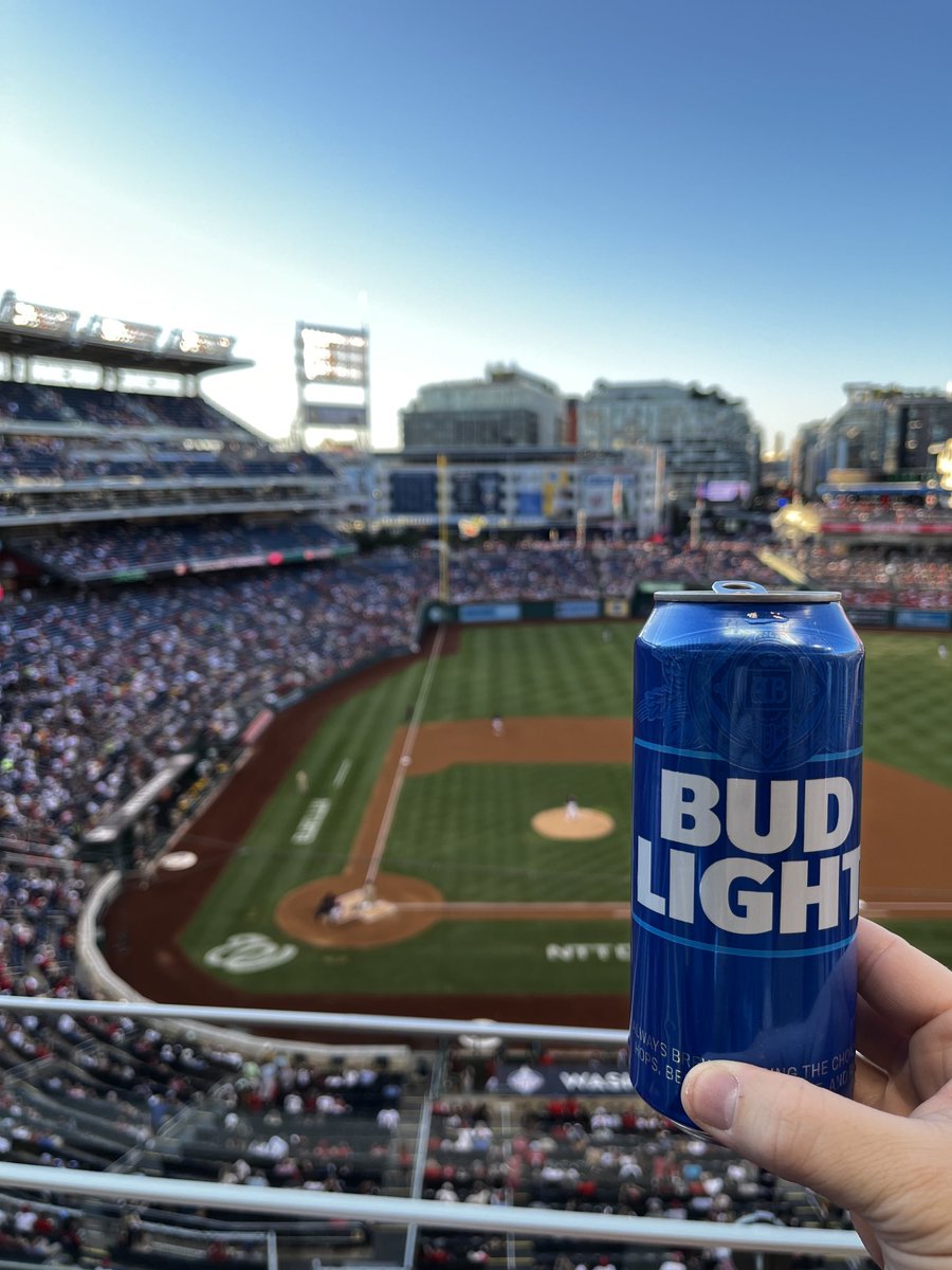 EPartney's tweet photo. Enjoying some ice cold ⁦@budlight⁩ while watching some Friday Night baseball at ⁦@Nationals⁩ Ballpark https://t.co/4i4MMC94Ty