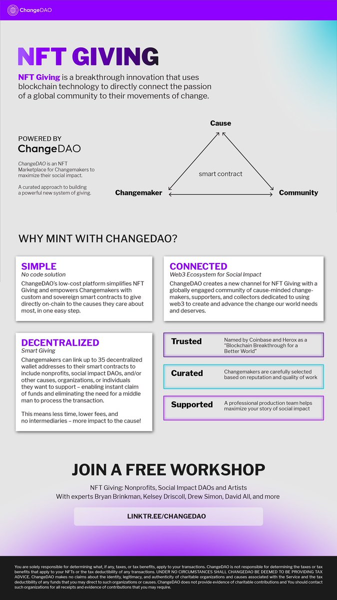 DavidAll's tweet photo. We are pleased to introduce NFT Giving powered by @ChangeDAO.
If you would like to learn more, sign-up for a workshop at: https://t.co/xK2oETOwqu
#NFTGiving https://t.co/IMTiTvsb4P