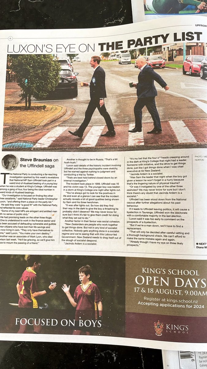chunksieboy's tweet image. Well played @nzherald sales team, placing the @KingsCollegeAk ad underneath an article about the @NZNationalParty debacle. 🙌
#nationalparty #uffindell
