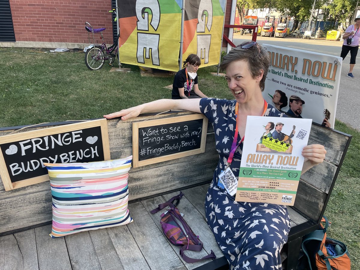 #yegfringe Flash ticket giveaway! Find me on the #FringeBuddyBench in the next 30 minutes and I will give you 2 free tickets to tonight’s show: AWAY, NOW 8:30pm Venue 2 Backstage Theatre