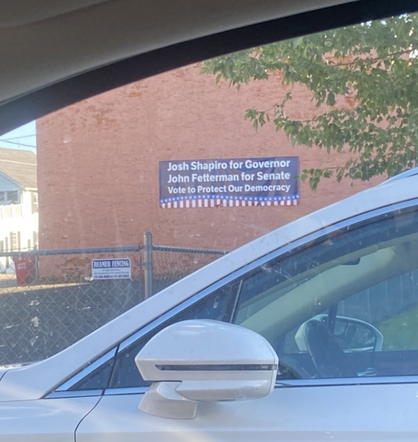 SayNoToDoug22's tweet photo. Spotted tonight in Greencastle, PA — right here in Franklin County!! 💙💙

@JoshShapiroPA 
@JohnFetterman 
@giselefetterman 

#SayNoToDoug #ProtectDemocracy #RuralPADemocrats #WeDOexist https://t.co/vbvrWjVlg8