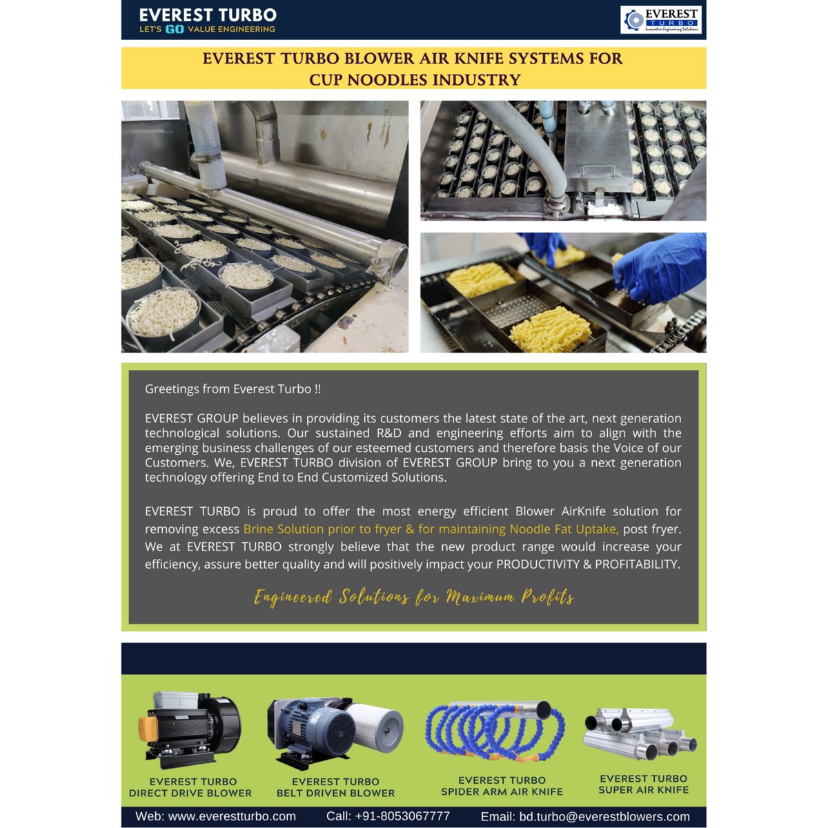 EverestTurbo's tweet photo. Everest Turbo Blower Airknife Systems - Perfect solution for Noodle Production Lines - For removal of excessive Brine Solution and for maintaining Noodle Fat Uptake
#CupNoodle #CupNoodles #Noodle #NoodleDrying #NoodleProduction #NoodleFryer #NoodleProductionLine #EverestTurbo https://t.co/49H0SljZxM