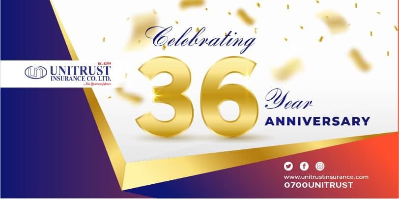 Unitrustinsure's tweet photo. Unitrust Insurance Co. Ltd is 36 today. As we celebrate this anniversary, we are also thanking you for your support, patronage &amp; belief in us. #unitrustinsurance #insurance https://t.co/xrXygh136d