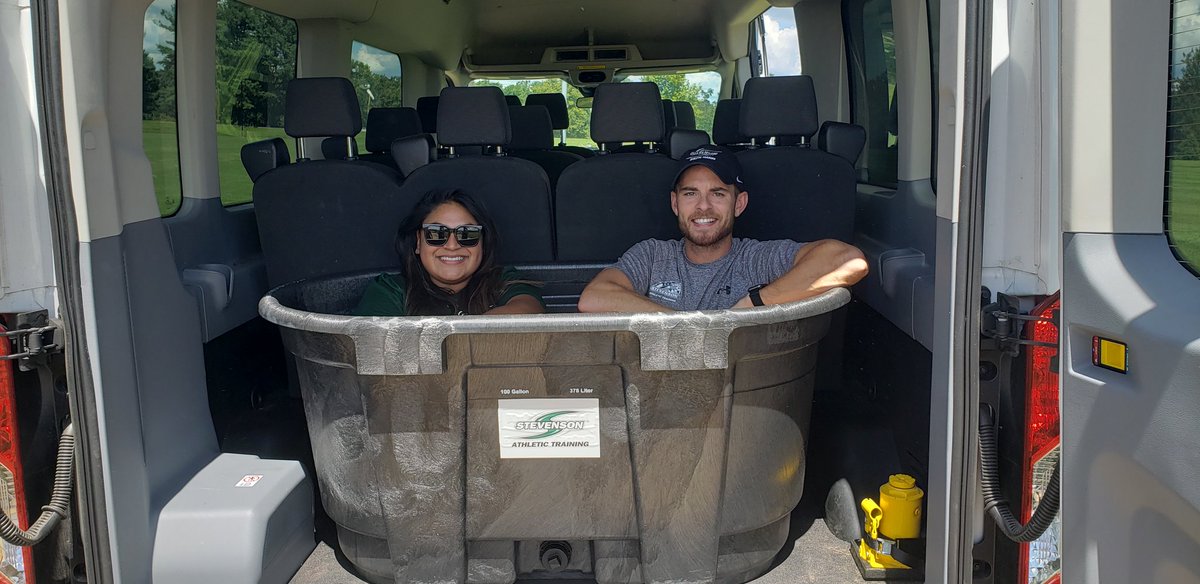We had some fun today as we got ready for soccer and field hockey  practices starting on our new East Campus fields next week! Eva and Cody thought they could get a carry in the new cold tubs, like the royalty they are!