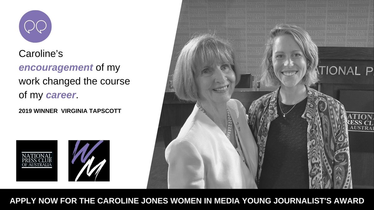 WIM_Aus's tweet photo. Time is running out to apply for the Caroline Jones @WIM_Aus Young Journalist's Award. Here is what the honour meant to 2019 winner @eva2210 https://t.co/jWjbdBlUkb @PressClubAust https://t.co/qhM0BgiObD