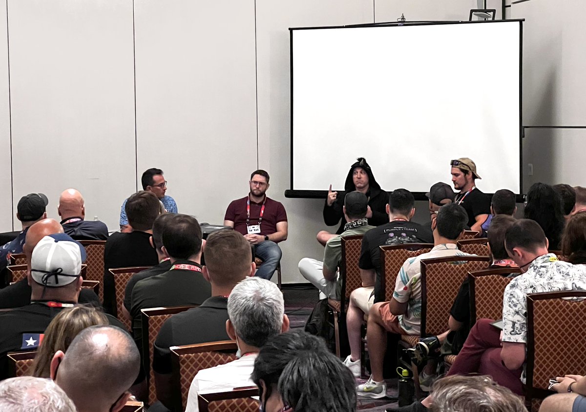 scythe_io's tweet photo. ☠️ @defcon is here! SCYTHE Founder/CEO @brysonbort, @itzikkotler &amp; Ben Opel have a panel discussion: "Assessing Cyber Security ROI: Adversary Simulation &amp; Purple Teaming" moderated by @joevest. 

#AdversaryVillage #DEFCON30 #AdversaryGuru #PurpleTeam #AdversarySimulation https://t.co/ZZ2UaItgs8
