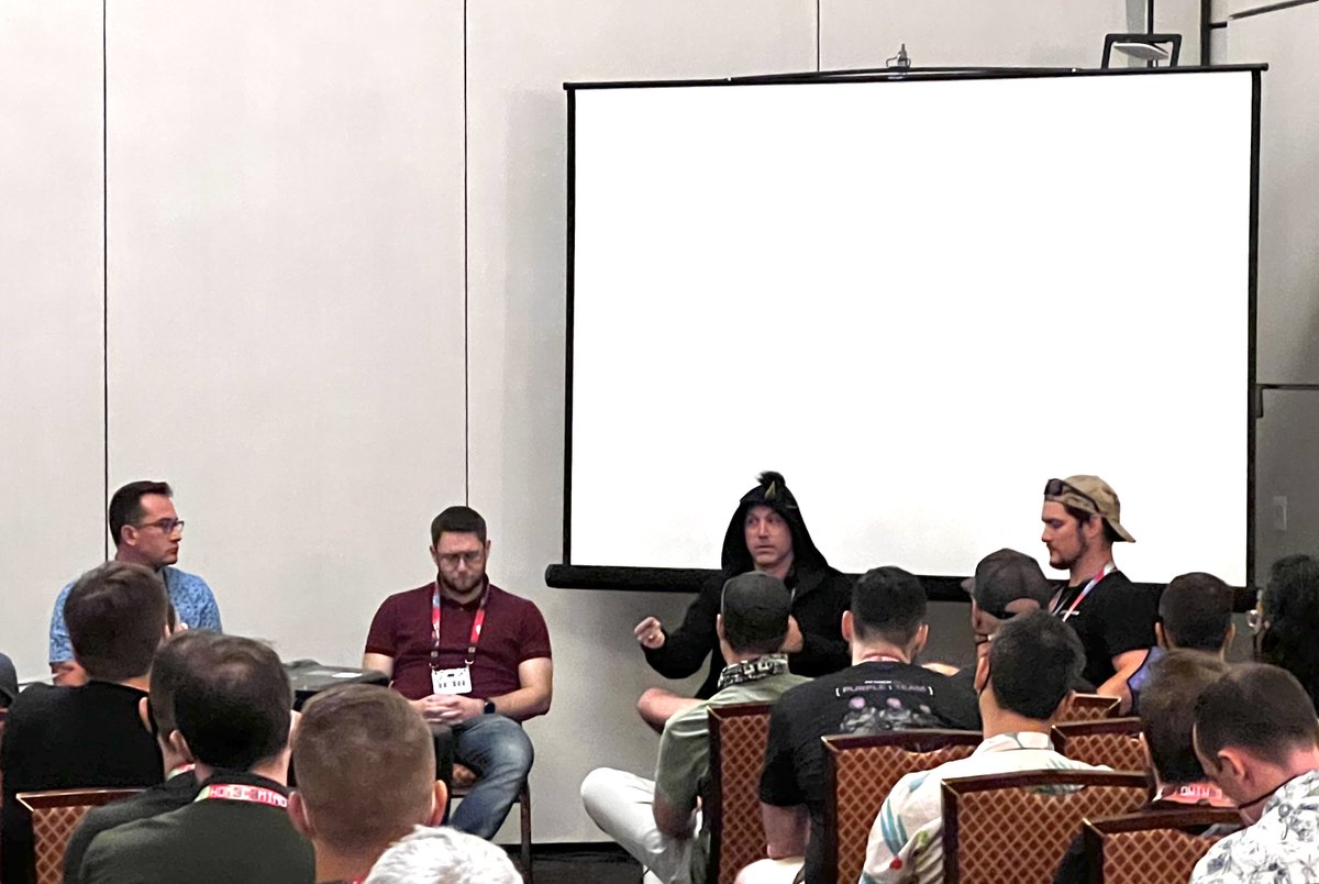 scythe_io's tweet photo. ☠️ @defcon is here! SCYTHE Founder/CEO @brysonbort, @itzikkotler &amp; Ben Opel have a panel discussion: "Assessing Cyber Security ROI: Adversary Simulation &amp; Purple Teaming" moderated by @joevest. 

#AdversaryVillage #DEFCON30 #AdversaryGuru #PurpleTeam #AdversarySimulation https://t.co/ZZ2UaItgs8