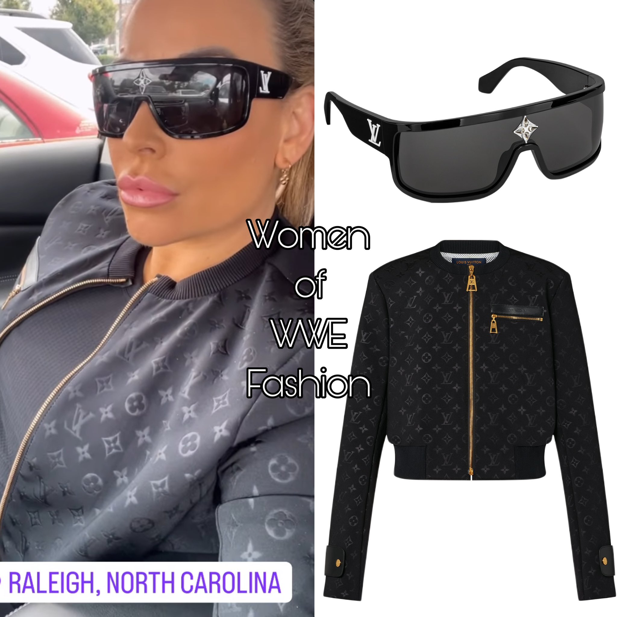 Women of Wrestling Fashion on X: .@natbynature wears the Cyclone Sport  Mask Sunglasses ($650) and the Embossed Monogram Bomber Jacket ($3,200)  from @louisvuitton  / X
