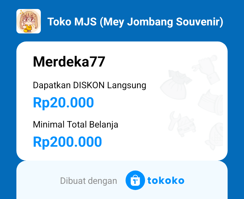 oshine_mella's tweet photo. Hai, Ada voucher *Merdeka77* sebanyak *10* voucher nih di *Toko MJS (Mey Jombang Souvenir)*.

Yuk, serbu voucher nya sebelum kehabisan! Jangan lupa pakai kode *M77* untuk belanja di *https://t.co/kQjSZ1Z5eU* ya! https://t.co/JC7gkLgas3