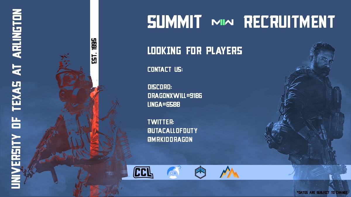 UTACallofDuty's tweet photo. It's that time of the year again‼️

If you're interested in trying out for UT Arlington Call of Duty please fill out the google form and contact us using the info below!

🔗 https://t.co/eIr0OUvLt8 https://t.co/6ABdth0t3q