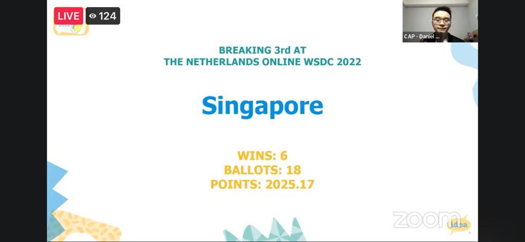 Team Singapore breaks 3rd at WSDC 2022!