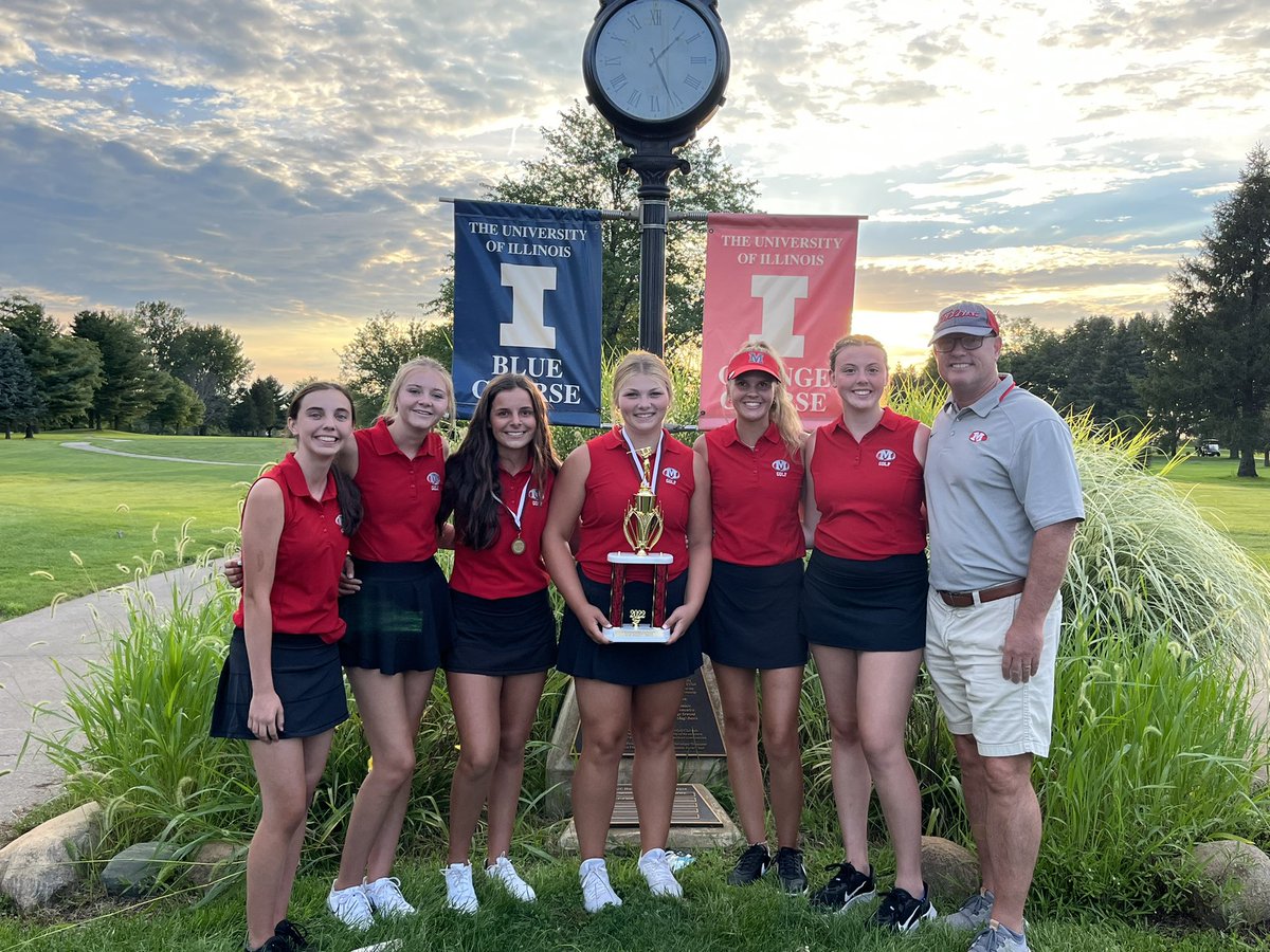 golf_morton's tweet photo. Beautiful 1st golf tourney at Illini Blue Course! Lady Potters settle for team 2nd at Champaign Tournament, 2 strokes behind Macomb. Medalist Honors; Braker 79 (1st), Nieukirk 87 (9th), Dowell 92, Shook 98. https://t.co/dLxmSxMNgF