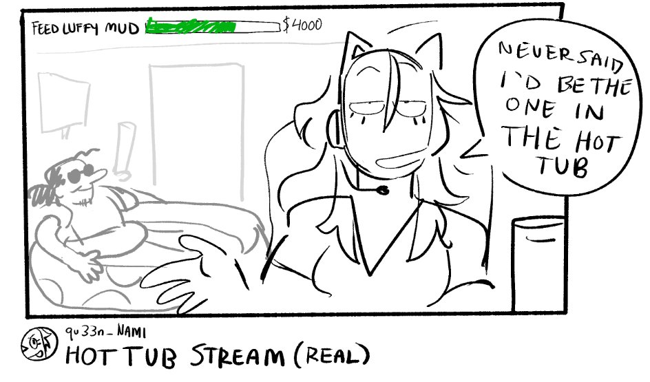 au where nami is a twitch streamer and usopp is her right hand man that helps with technical stuff + mods the chat from the same room just for shits 