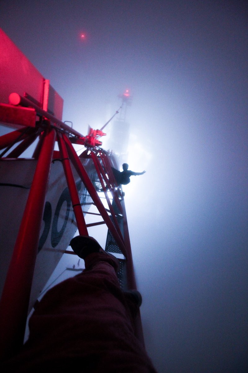 Probably my favorite photo I've taken since the beginning, so many memories, the frozen hands, the fog, the slippery bars, the flashes of the construction site filtered through the mist, the osmosis between the climbers and the final reward, the perspective of this pic. 
Hekla.
