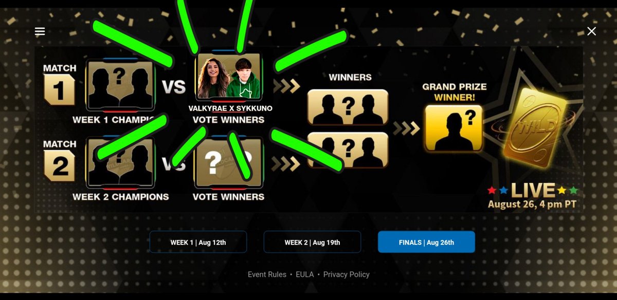 cupkeykbabe's tweet photo. VOTE! VOTE! for Syk and Rae if you wanna see them together play again on Week 3 Finals on Aug. 26 as community pick contenders! Remember only Top 1 and Top 2 creator who makes it to Week 1 vote gets to play on Finals! #InfernalTwins #SYKKUNO #valkyrae #UNOALLSTARS #UNOWILDCARD https://t.co/NWOPusaPge