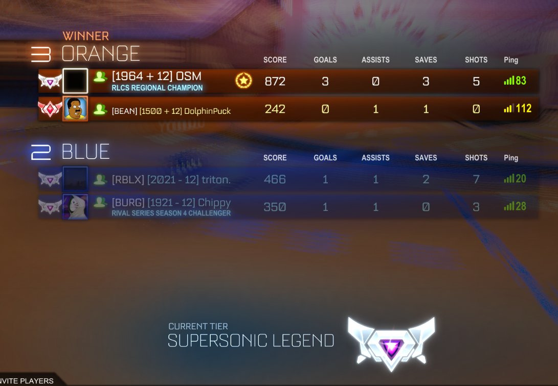 OSM_RL's tweet photo. So I accidentally qued ranked 2s with someone I'm coaching... LMAO https://t.co/2lbTonE79B