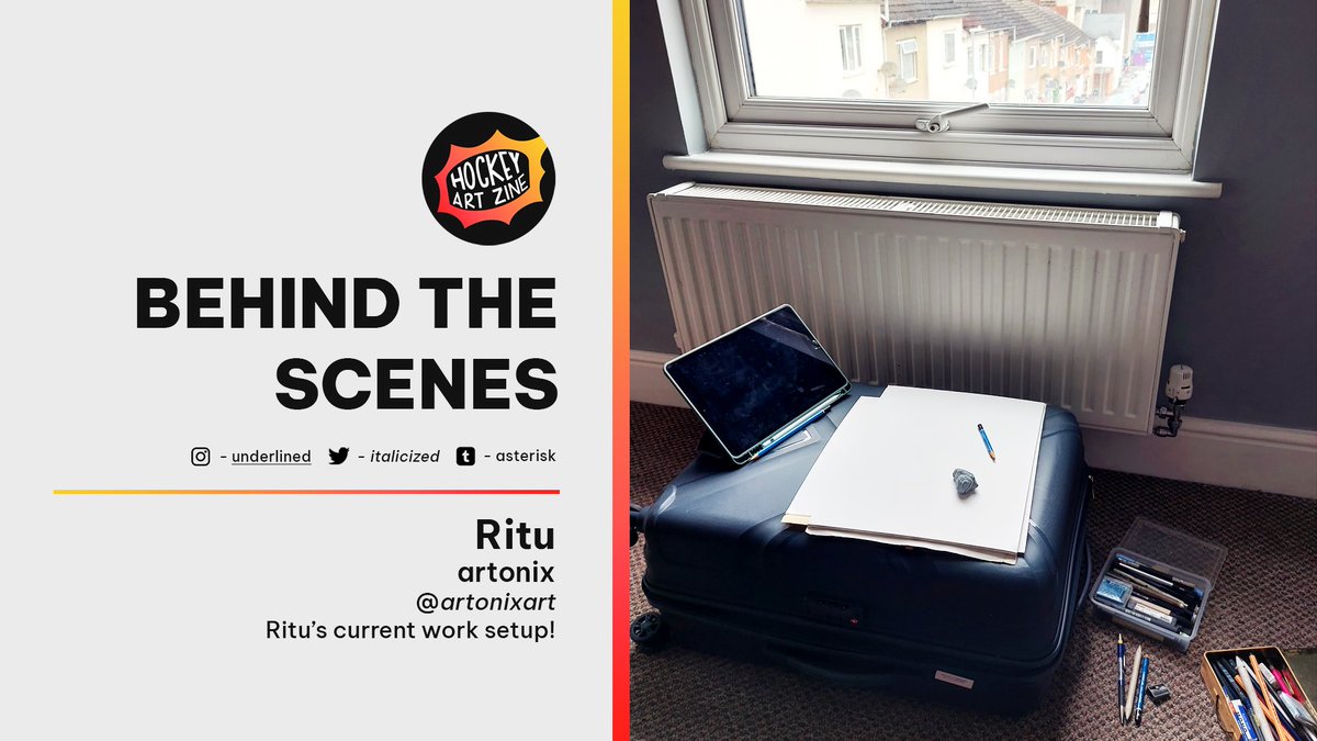 BEHIND THE SCENES ✨

Take a sneak peek and see what our artists have been up to behind the scenes! Here we’ve got a behind the scenes snapshot of Ritu’s current workspace. 

Find out more about Volume 1 of the zine on our carrd. Link in bio.

#hockeyartzine #nhl #hockey