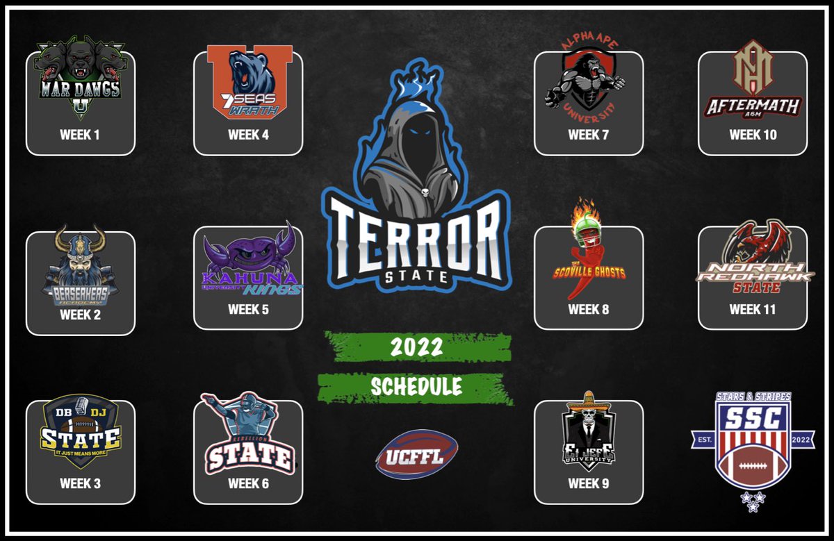 It’s finally here…our 2022 #CFF schedule! #StateOfTerror 

#FantasyFootball 

<a href="/TheUCFFL/">Ultimate College Fantasy Football League</a> <a href="/uffscudosnode/">UFFS CUDOS NODE</a>