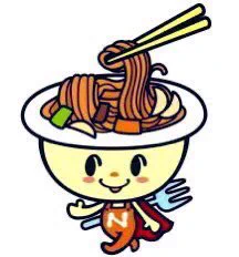 Yakisupa-man, a smiling superhero whose fried spaghetti brains are being eaten, is the mascot of Nogata City, Japan. 