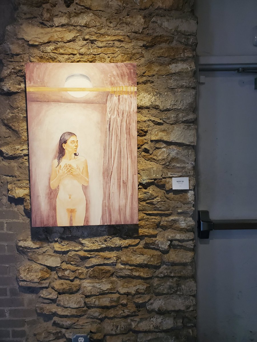 MilesSteeleKC's tweet photo. Excited I got to work on these art installations for the Cider Gallery's L&amp;SCAPE show in Lawrence.

The painting is "the whole story" by Madison Tubbs.
The stoneware and porcelain pieces are by Morgan Barton. https://t.co/4KoPECG2WX