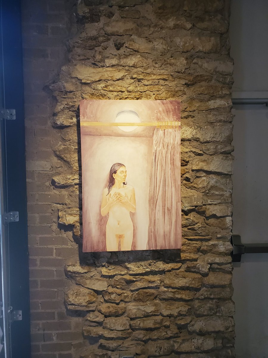 MilesSteeleKC's tweet photo. Excited I got to work on these art installations for the Cider Gallery's L&amp;SCAPE show in Lawrence.

The painting is "the whole story" by Madison Tubbs.
The stoneware and porcelain pieces are by Morgan Barton. https://t.co/4KoPECG2WX