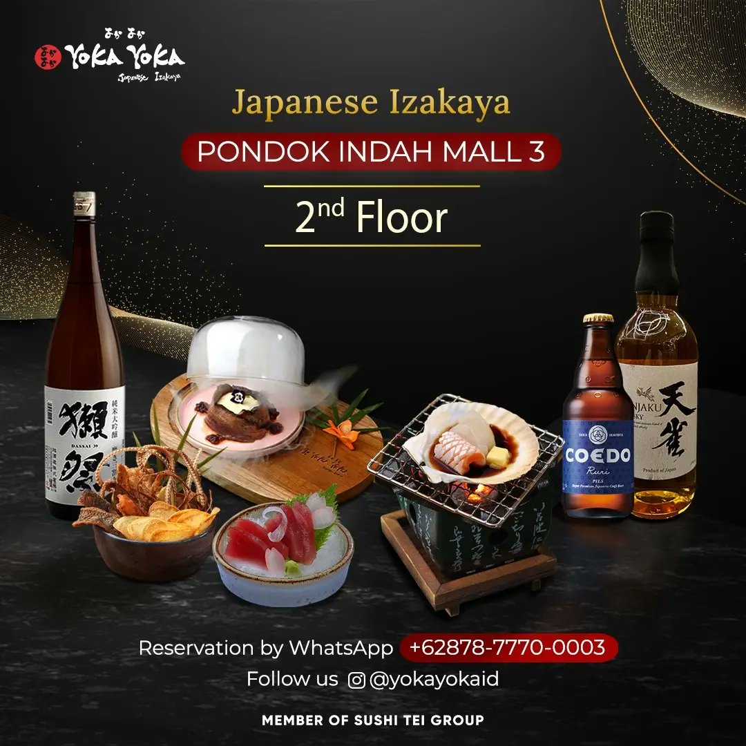 sarasa_magazine's tweet photo. Yoka Yoka, the finest Japanese Izakaya in town, offers a range of specialty drinks alongside a wide array of Japanese delights.
▫️Pondok Indah Mall 3, 2nd Floor
▫️reservation : +62 878-7770-0003
#YokaYoka #YokaYokaJakarta #JapaneseResto #izakaya #izakayarestaurant https://t.co/67pmcmiKuc