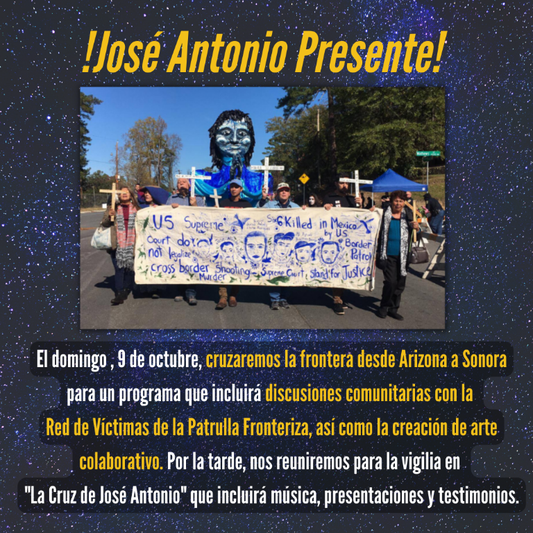 SOAWatch's tweet photo. 🦋La convocatoria será una reunión de la comunidad en resistencia en las tierras fronterizas. Incluirá arte, música, paneles de discusión y una procesión y vigilia en honor a José Antonio. https://t.co/dwQhnKxxLW
#Nadieesilegal
#nomuro
#nocbp https://t.co/RPudnjWr7h