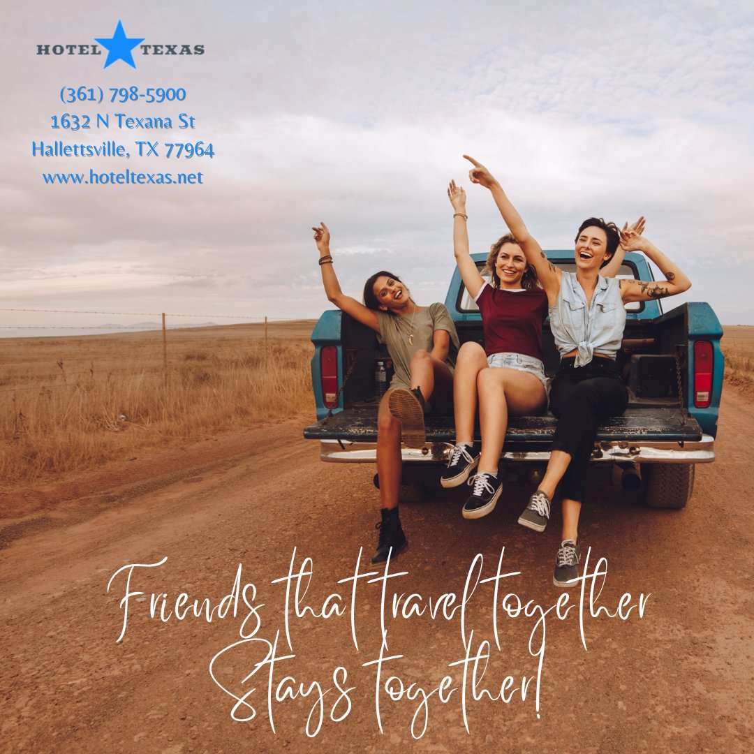 Know a secret to youthfulness? Happiness- travel with your friends this weekend. Come and visit us here at Hallettsville Texas.

#hotels #staycation #travel #vacation #weekendgetaway #quickgetaway #HotelTexas #hospitality #hospitalityindustry #travelbuddies