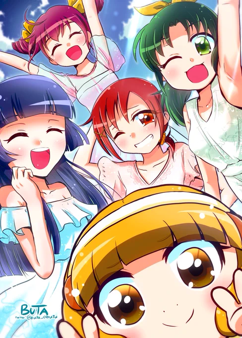こちら本日コミケで晋凡堂さんで頒布されたスマプリ10周年アンソロに寄稿させて頂いたイラストです(*'ω`*)今日のコミケはもう終わりますが,BOOTHでも販売されていますので、ご興味ある方は是非是非!ほんと良い本やぞ・・・#スマプリ10周年アンソロ 