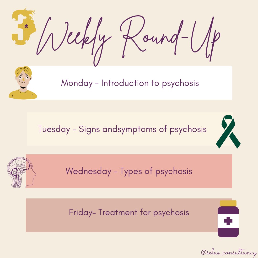 We hope you're walking away from our posts more informed and even empowered to manage psychosis and support others

Here is a rundown for our posts this week.

Happy Saturday!

#selus #workandthrive #mentalhealth #MentalHealthMatters  #psychosisawareness #psychosis