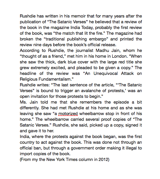 India was the first to ban 'Satanic Verses' which it did by making it illegal to import the book.