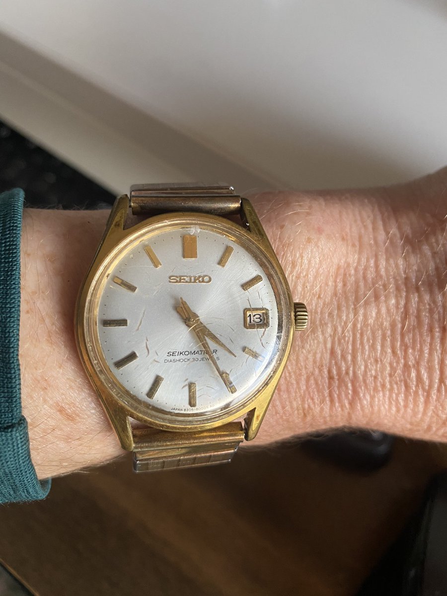 I asked my husband if he could get me a watch for my birthday. Here is his granddads watch resized to fit my tiny wrist. I love how I can wear a part of history, it’s a well worn gem ♥️