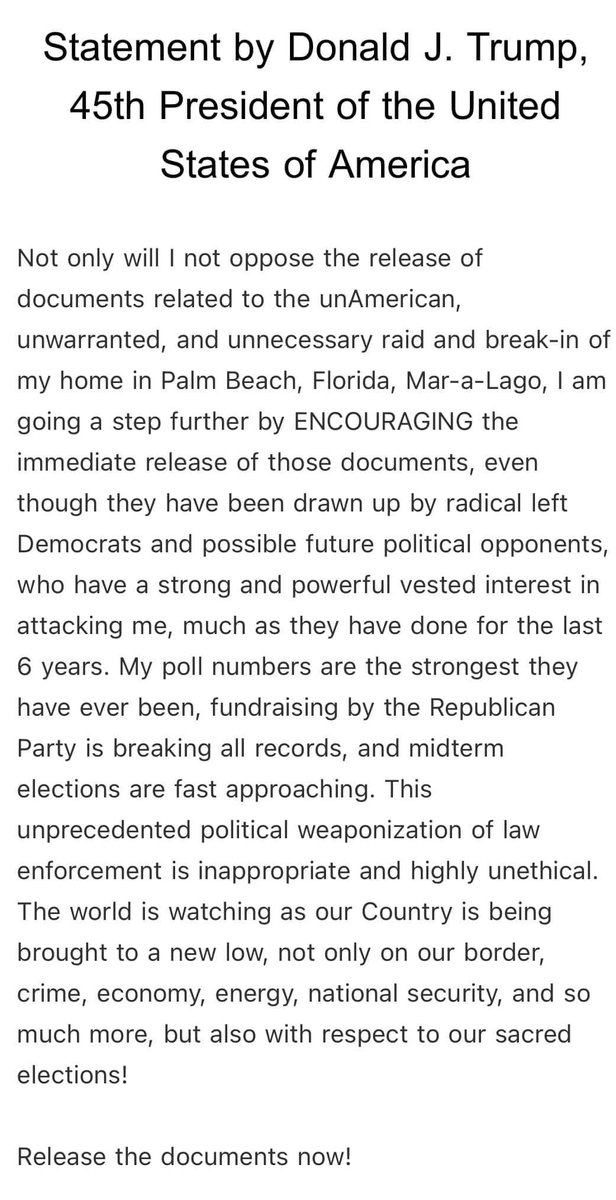 Statement by Donald J. Trump, 45th President of the United States of America
