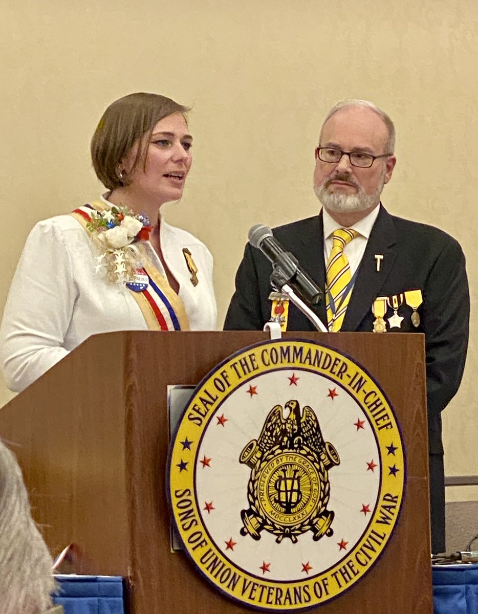 SUVCW's tweet photo. #ASUVCW National President Allison Pollitt adresses #SUVCW Brothers earlier today during the 2022 National Encampment of the Allied Orders of the Grand Army of the Republic, meeting in #GrandRapidsMI. ๐บ๐ธ๐บ๐ธ
#leadership #AlliedOrders #CivilWarHistory @asuvcw #genealogy #heritage https://t.co/426XwLSaeD