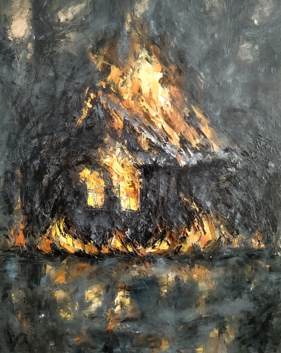 Irina Yufereva'nın, çizimini tuval üzerine yağlı boya ile yaptığı "On Fire" tablosu.