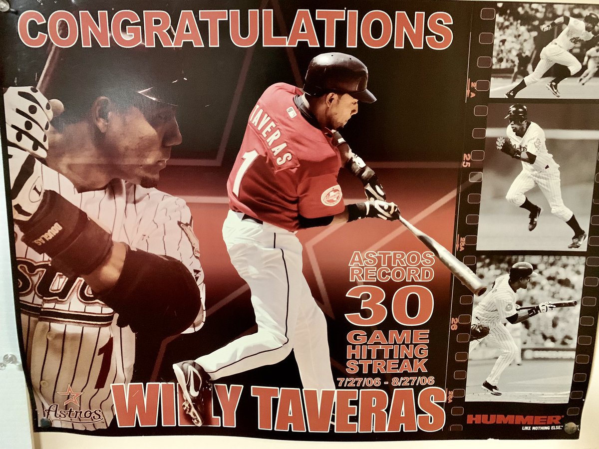 Willie Tavares threw out the 1st pitch tonight. This 2006 30-game hit streak poster hangs in my garage still today.  <a href="/ATTSportsNetSW/">SpaceCitySN</a> <a href="/JuliaMorales/">Julia Morales</a>  <a href="/astros/">Houston Astros</a>