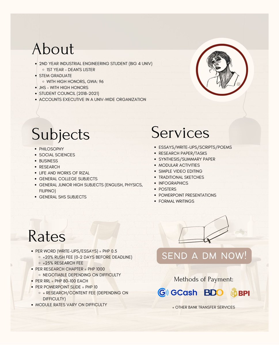 𝘙𝘦𝘴𝘦𝘢𝘳𝘤𝘩 𝘗𝘳𝘰𝘣𝘭𝘦𝘮𝘴? 𝘙𝘪𝘻𝘢𝘭? 𝘌𝘴𝘴𝘢𝘺𝘴? 𝘚𝘰𝘤𝘚𝘤𝘪?

— hi! i’m 𝙰𝚛𝚌𝚑𝚝𝚘𝙲𝚘𝚖𝚖𝚜 and i can help ease your academic workload. check out my fortes and services below!

send me a dm for inquiries! ♡